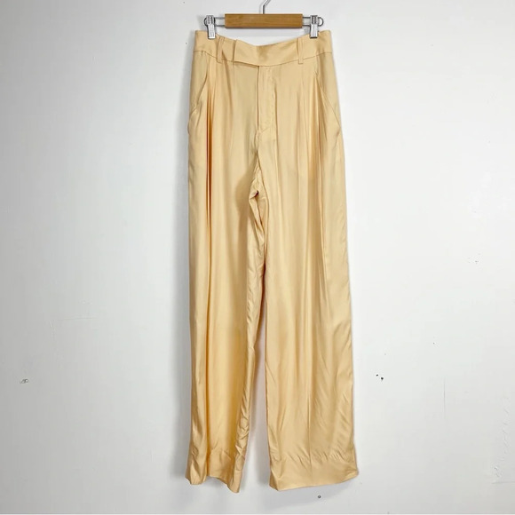 NEW Equipment Femme Wide Leg Pants Womens 0 Yellow Pleated Silk Blend NWOT - Picture 1 of 10